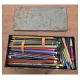 Art pencils in metal box