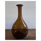 9" brown glass vase studio art unsigned