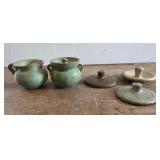 Pottery lids and small creamer sugar bowl