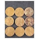 9 Wheatback pennies 1942-1958