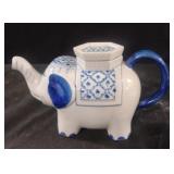 Vintage porcelain blue and white elephant teapot