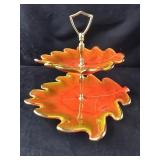 California Pottery 2-tiered Leaf Serving Stand