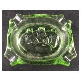 Green Glass Embossed Horse Head Ashtray