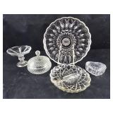 Group of clear glassware - Trinket boxes, plate,