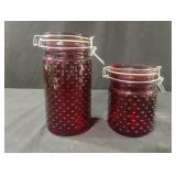Cracker Barrell ruby red hobnail canisters
