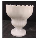 Vintage Milk Glass Scalloped Ribbed Pedestal