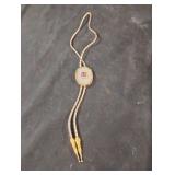 Vintage Mason Bolo Tie, Brass with Mother of