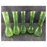5 Green Glass Bud Vases