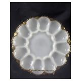 Milk Glass Deviled Egg Plate with gold trim