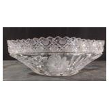 Antique Heavy Cut Crystal Glass Bowl Etched