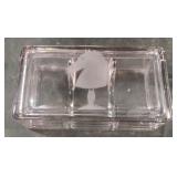 Glass divided trinket dish with an etched horse