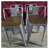 Set of 4 Metal Stools with wood seats