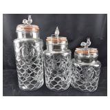 Set of 3 -  Glass Jar Rooster Canister Set