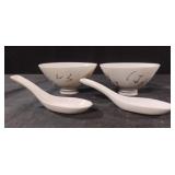 Vintage Asian sake cups with spoons