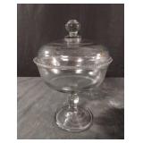 Vintage Glass Beaded Column Covered Compote