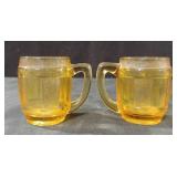 Vintage Amber Glass Barrel Shaped Shot Glasses .