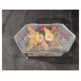Vintage footed beveled glass trinket box
