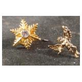 Snowflake and angel pins gold colored