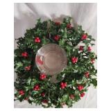 Vintage Plastic wreath with votive glass