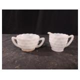 Vintage milk glass sugar bowl and creamer