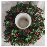 Vintage plastic holly wreath with glass votive