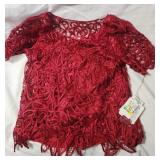 Silken Poetry Red Top with bead work. Size S. NWT