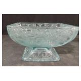Vintage Aqua Blue Pressed Glass Compote Bowl