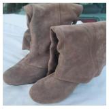 Naughty Monkey Taupe suede slouch boots with tie