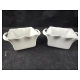 Two BIA Cordon Bleu white porcelain baker from