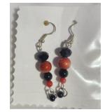 Fashion Earrings Black and Red. Silver-tone