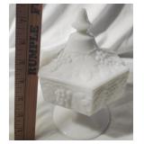 Imperial white milk glass candy dish. Has a chip