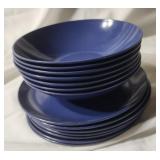 Blue Melemine dishes 7 bowls, 7 desert plates