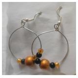 Costume earrings orange and black. Silver-tone