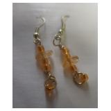 Costume earrings orange beads. Gold tone