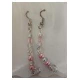Costume earrings pink and clear beads.