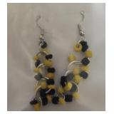Costume Earrings yellow and black beads.