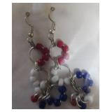 Costume earrings. Red white and blue beads