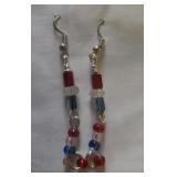 Costume earrings red white and blue. Silver-tone