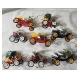 8 vintage style car ornaments.  Plastic
