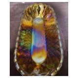 Vintage Indiana Glass amber carnival glass relish