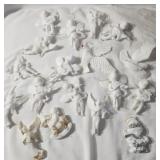 Assorted White ornaments mostly cherub and doves