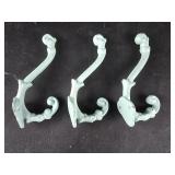 3 Painted Cast Iron Coat Hooks