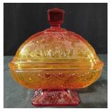 Vintage Jeannette Glass Amberina covered candy