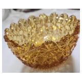Small Vintage Amber Daisy & Button Bowl 4 1/4" D