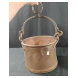 Vintage hand-hammered copper cauldron with handle