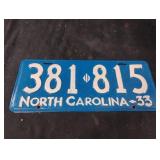 North Carolina-33 metal license plate