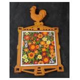 Vintage Rooster decorative cast iron trivet