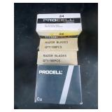 Procell C12 and AA batteries and razor blades