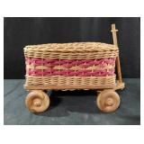 Hand woven whicker and wood pull wagon