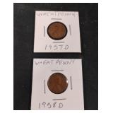 1957D and 1958D wheat pennies
